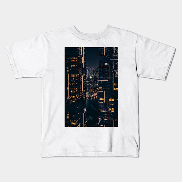 Neon Nights in the City Kids T-Shirt by aestheticand